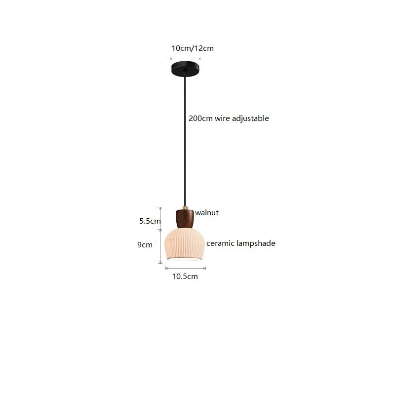 Axyaa Walnut Ceramic Nordic LED Pendant Lights - Japanese Style Modern Hanging Lamp