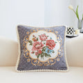 Axyaa Chenille Vintage Ivory Floral Embroidered Throw Pillow Cover