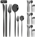 Axyaa 24pc Stainless Steel Cutlery Set - Knife Fork Spoon Teaspoon Mirror Flatware