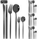 Axyaa 24pc Stainless Steel Cutlery Set - Knife Fork Spoon Teaspoon Mirror Flatware