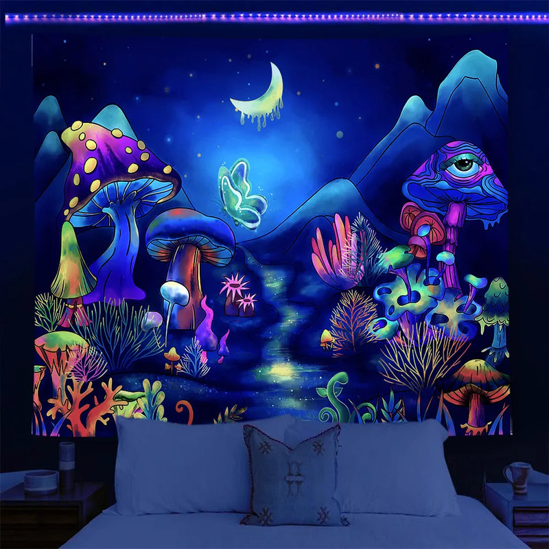 Axyaa UV Tapestry: Fluorescent Skull Wall Hanging Cloth for Bedroom - Psychedelic Art