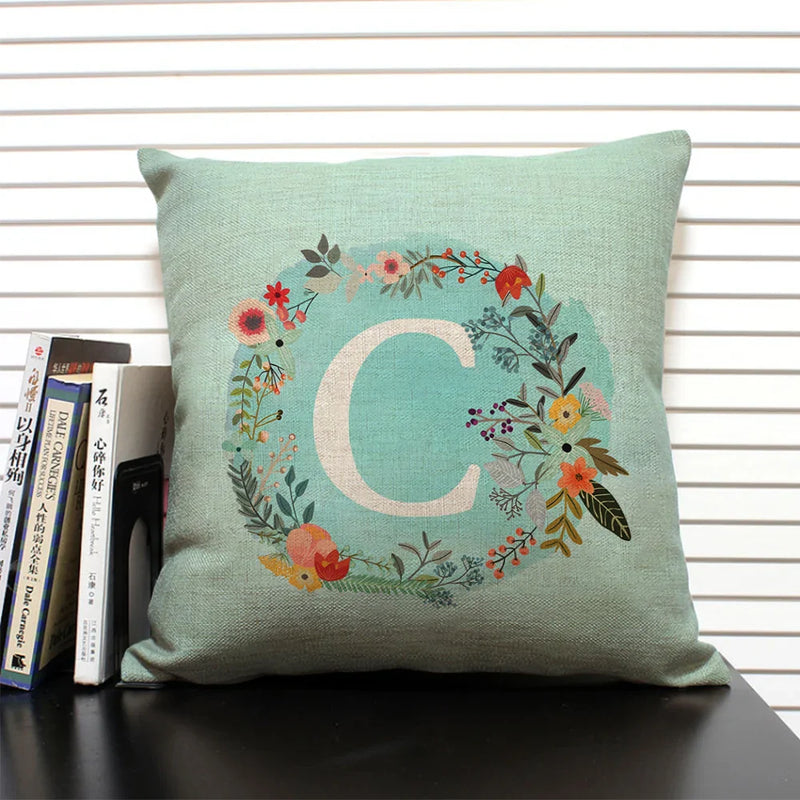 Axyaa 26 Letter Design Linen Sofa Cushion Cover 45x45cm Pillow Case for Bedroom & Living Room