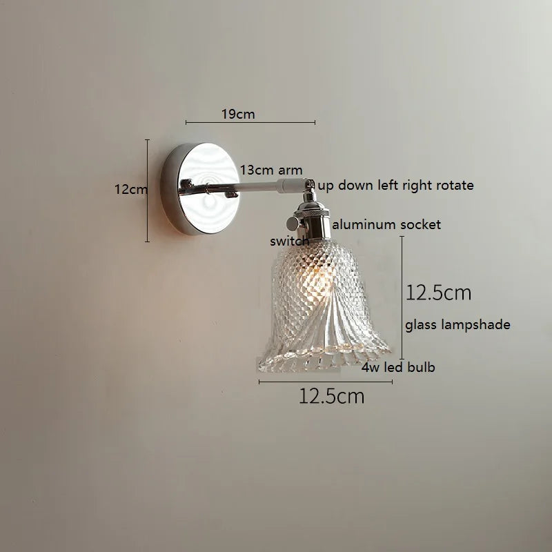 Axyaa Clear Glass LED Bathroom Mirror Wall Light, Modern Nordic Iron Metal Switch Fixtures