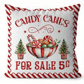 Axyaa Christmas Candy Cane & Bell Prints Cushion Cover for Sofa, Bedroom, Car