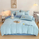 Axyaa Washed Cotton Bedding Set 4 Piece Solid Comforter Cover Fitted/Flat Sheet