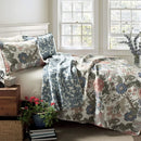 Axyaa Reversible Cotton Quilt Set, 3 Piece, King/Cal King - Green & Blue Floral