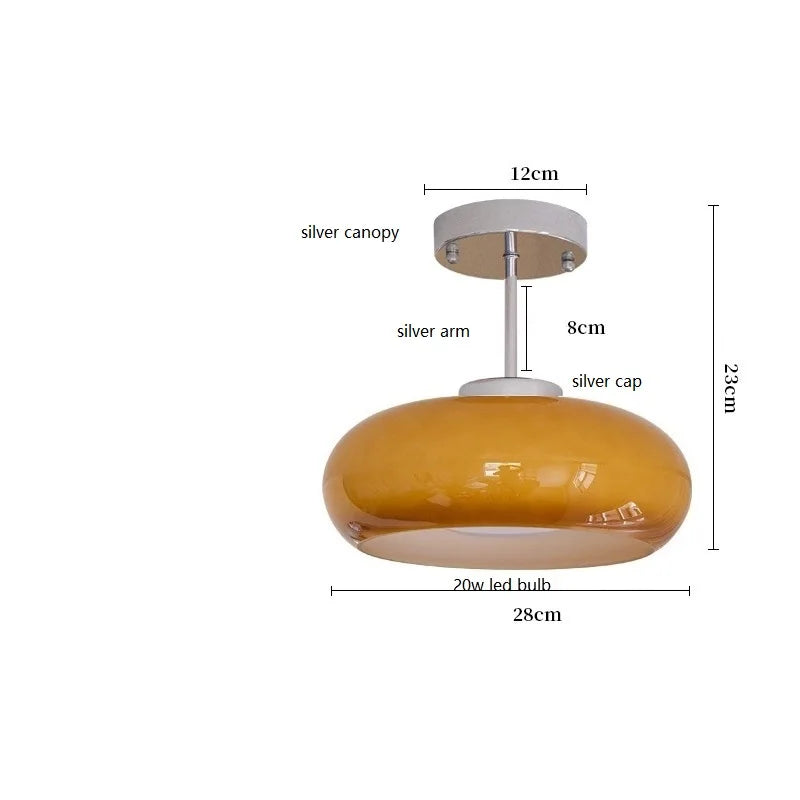Axyaa Nordic Modern LED Ceiling Lamp with Copper Yellow Glass Lampshade