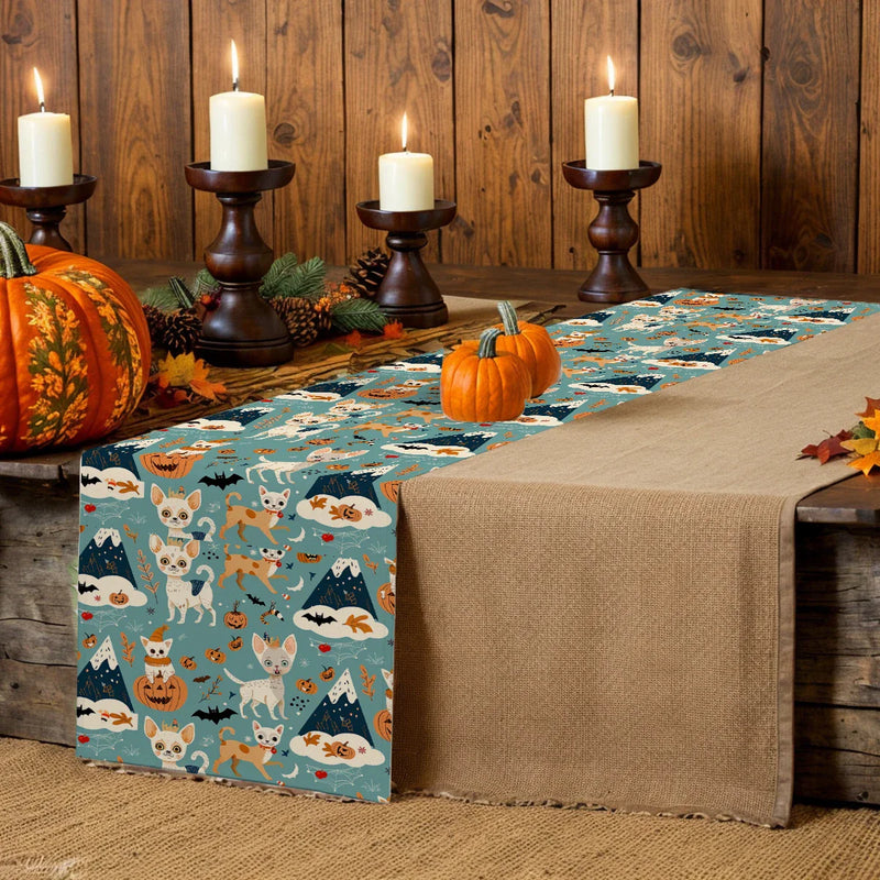 Axyaa Cute Ghost Table Runner: Halloween Wedding Dining Decor and Coffee Table Cloth