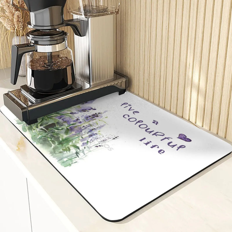 Axyaa Lavender Print Kitchen Drying Mat | Absorbent Mat for Home Décor