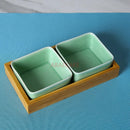 Axyaa Celadon Bamboo Wood Partition Fruit Snack Tray - Living Room Candy Nut Melon Seeds