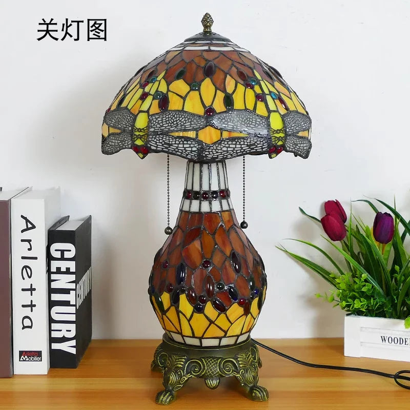 Stained Glass Dragonfly Table Lamp by Axyaa