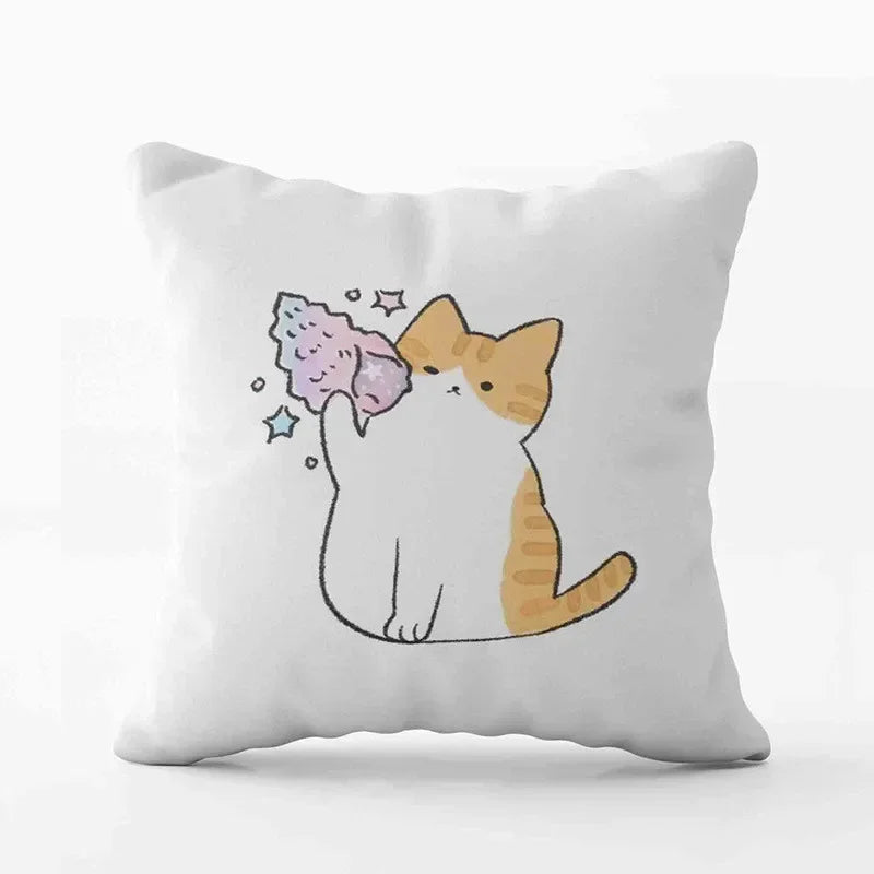 Cute Cat Pillowcase by Axyaa: Modern Simple Design for Home Decor - Square Pillow Cover