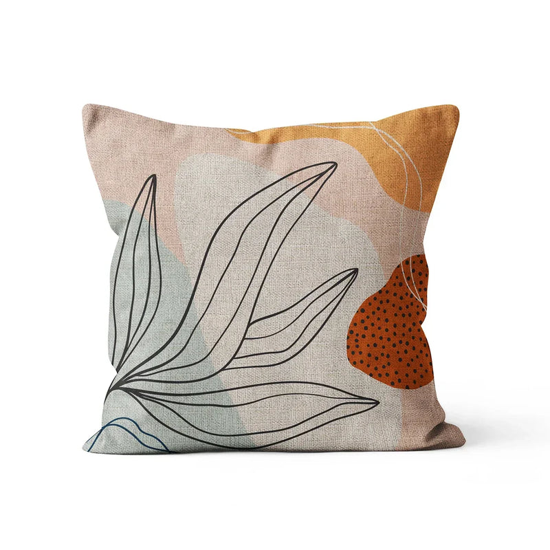 Axyaa Beige Linen Flower Cushion Cover 45x45cm Home Decor Pillow Case