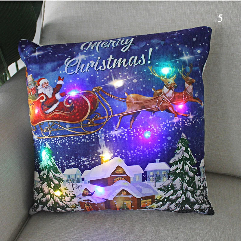 Axyaa LED Santa Claus Cushion Cover: Festive Light-Up Pillowcase for Home Decor