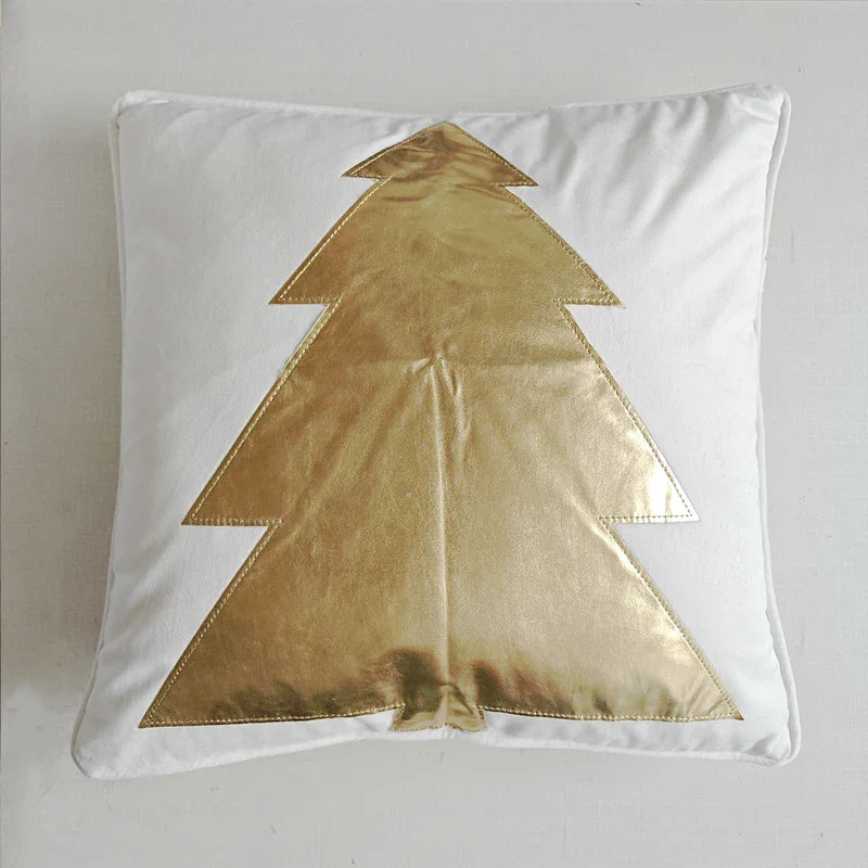 Grey Deer Christmas Tree Embroidered Cushion Cover by Axyaa – Cozy Living Room Decor