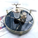 Axya Black Marble Pattern Mirror Tray, Round Glass Plate for Fashionable Cosmetics & Jewelry Storage