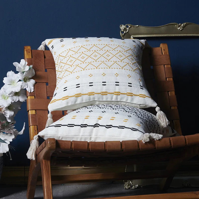 Axyaa Boho Cotton Throw Pillow Cover 18x18, Handwoven Decorative Cushion for Living Room
