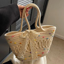 Axyaa Women's Woven Beach Tote: Lightweight Artistic Holiday Shoulder Bag