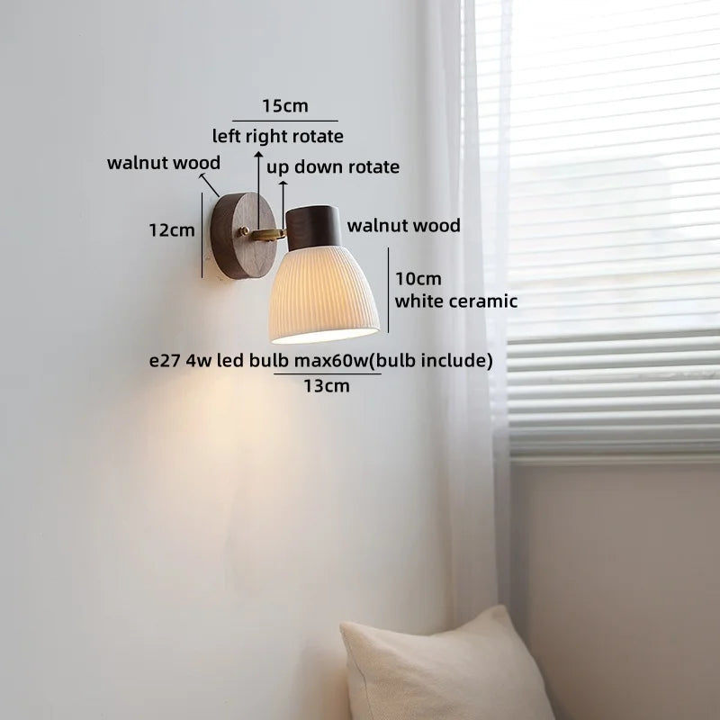 Axyaa Ceramic LED Wall Lamp, Swing Arm Rotate White Interior Light