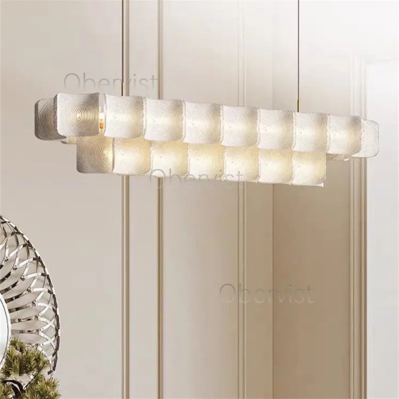 Axyaa White Acrylic LED Chandelier Minimalist Hanging Light Fixture for Bedroom, Dining, Living Room
