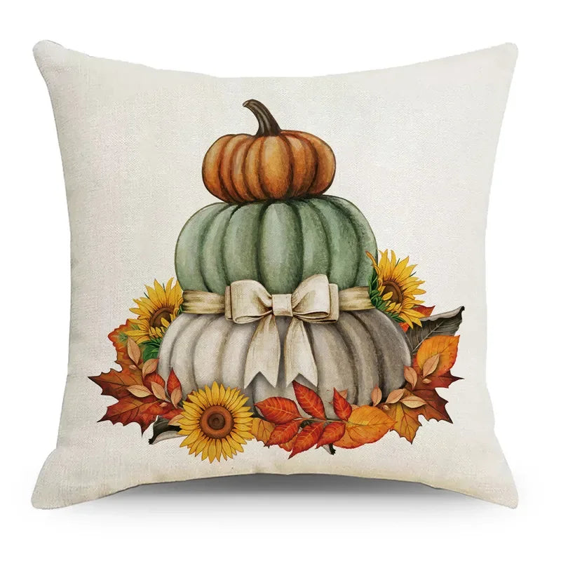 Axyaa Autumn Pumpkin Cushion Cover 18x18 Inches - Modern Thanksgiving Decor Pillowcase