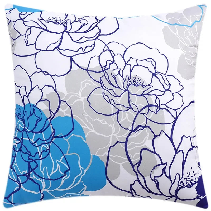 Yellow Grey Flower Pillowcase 45cm Double-Sided Print Cover for Home Decor by Axyaa