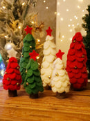 Axyaa Mini Wooden Felt Christmas Tree Ornaments with Bells for Festive Tabletop Decor