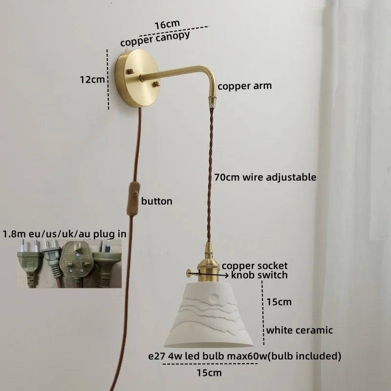 Axyaa Ceramic Copper LED Wall Lamp Sconce - Nordic Stair Light Fixture