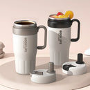 Axyaa 620ml Stainless Steel Double-layer Thermos Tumbler with Handle & Straw