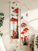 Boho Red Mushroom Cotton Wall Hanging Tapestry with Fringe by Axyaa