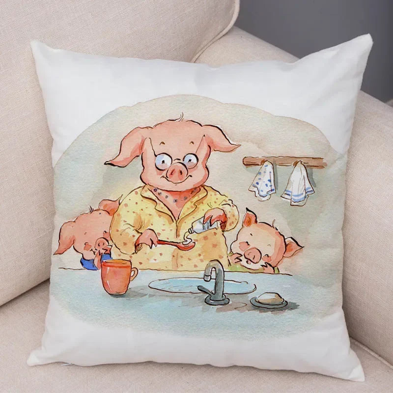 Axyaa Cartoon Pig Cushion Cover 45x45cm Super Soft Short Plush Pillowcase