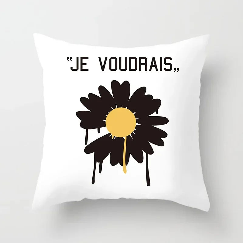 Nordic Daisy Print Pillow Cover by Axyaa - Modern Floral Cushion for Living Room