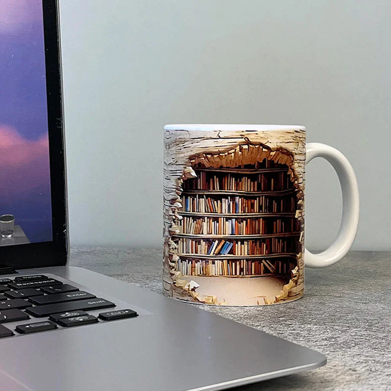 Axya 3D Bookshelf Coffee Mug Ceramic Library Shelf Cup Teacup Gift