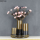 Axyaa Imitation Marble Gold Metal Vase & Artificial Flowers Decor - Desk Decoration Craft