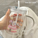Axyaa Cute Glass Cup with Lid and Straw for Hot/Cold Drinks - 1000ml Capacity