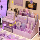Axyaa Cute Nine-Grid Desk Organizer for Girls - Student Stationery Holder Storage Box