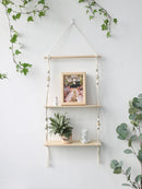 Axyaa Macrame Wood Wall Shelf: Boho Home Decor for Bedroom, Living Room, Nursery