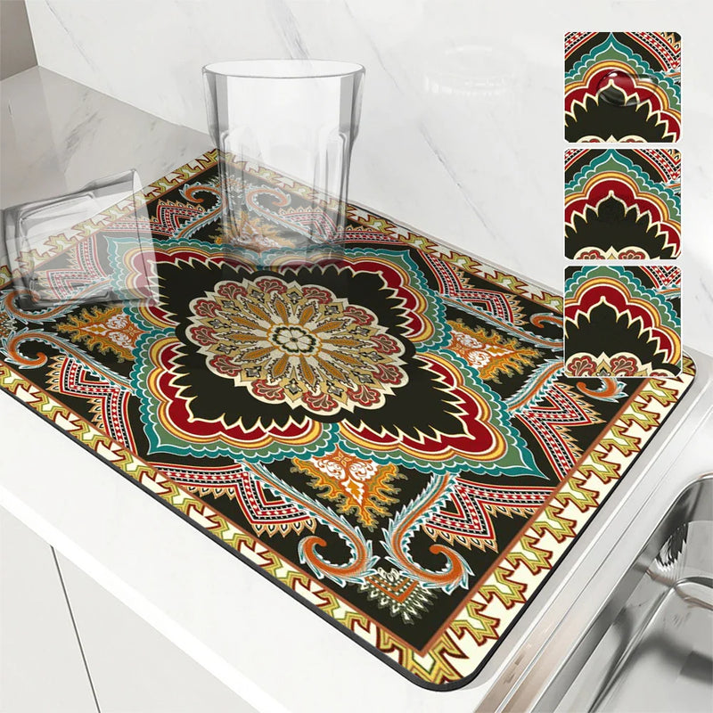 Axyaa Geometric Figure Paisley Kitchen Drying Mat
