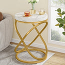 Axyaa White/Gold Faux Marble End Table, Round Nightstand, Living Room Side Table