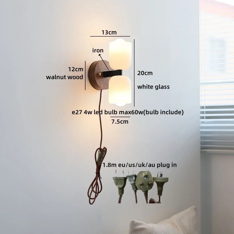 Axyaa Walnut Wood Glass Wall Lamp - Spherical Indoor Light for Living Room, Bathroom & Stairs