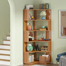 Axyaa 6 Tier Industrial Corner Bookcase, 64.96 Inch Tall Wood Grain Shelf