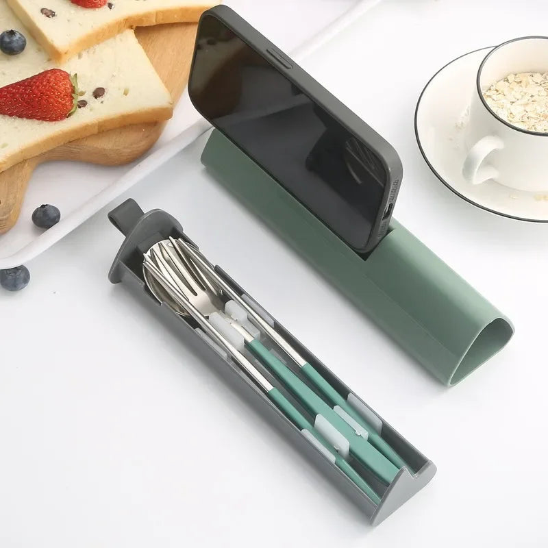 Axyaa Stainless Steel Travel Utensils Set with Case and Chopsticks, Portable Flatware