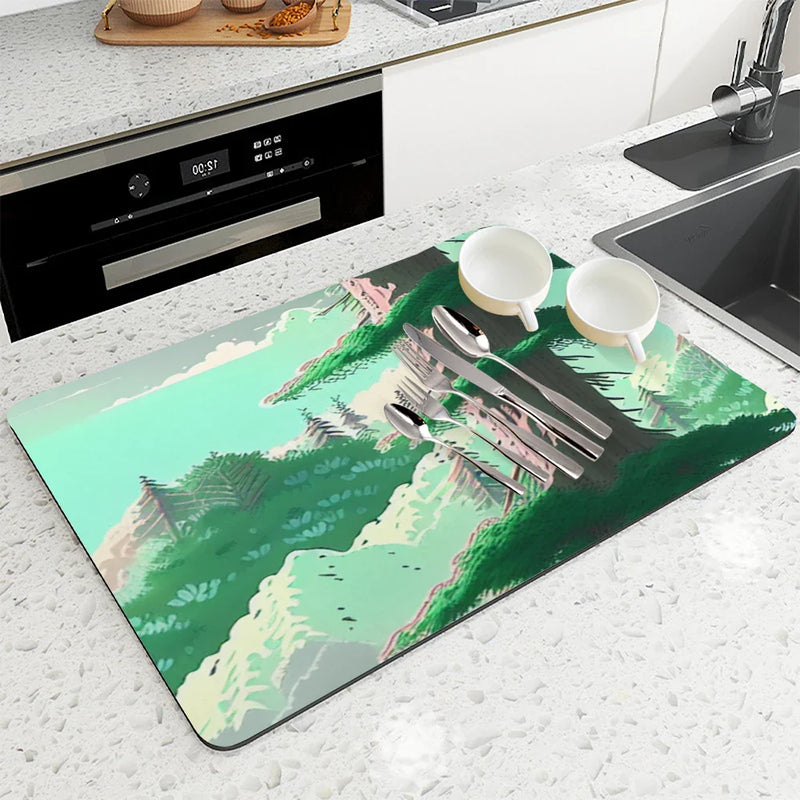 Axyaa Diatoms Kitchen Drain Mat for Coffee Bar and Tableware Counter