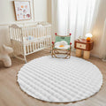 Axyaa Round Rabbit Plush Rug Gray White for Bedroom Living Room Kids Girls