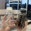 Axyaa 750ml Glass Water Bottle with Time Marker, Lid, and Straw