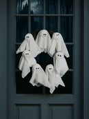 Axyaa Halloween Ghost Wreath: Cute White Fabric Ghosts & Rattan Design