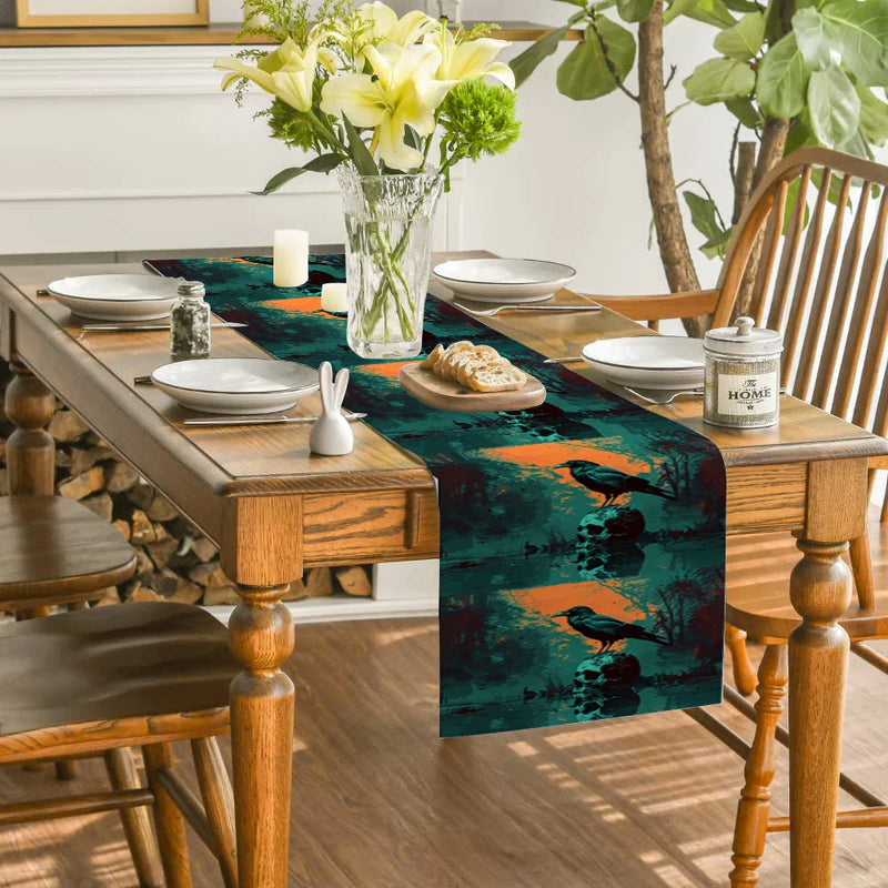 Skeleton Silhouettes Table Runner by Axyaa: Elegant Home & Party Decoration