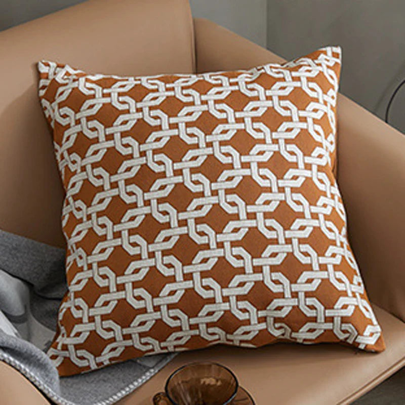 Axyaa Coffee Geometric Patterns Pillowcase - Modern Simplicity for Living Room Sofa