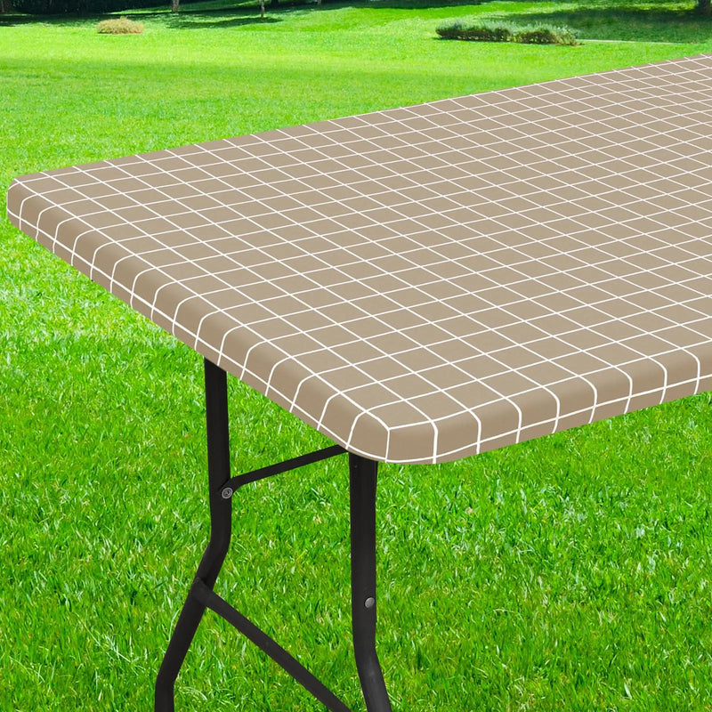 Axyaa Elastic Fitted Rectangle Vinyl Tablecloth for Indoor Outdoor Tables
