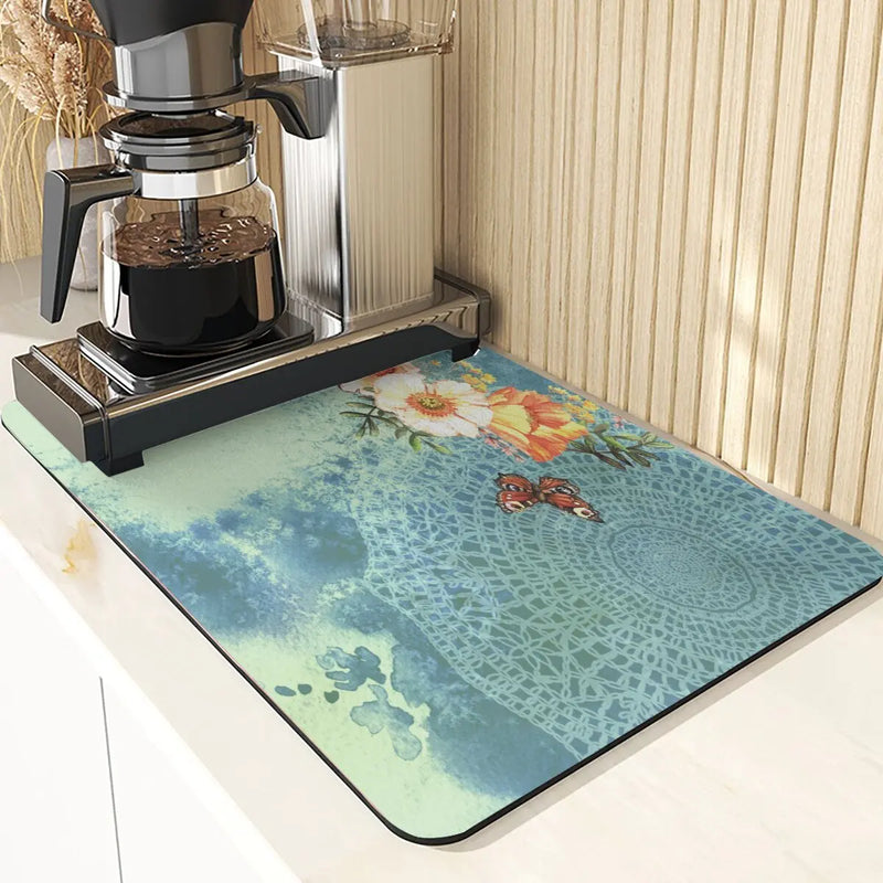 Axyaa Silicone Drainer Mat: Plant Style, Non-Slip, Absorbent Kitchen Drying Mat